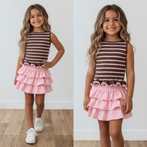 meisjes rib top bruin roze gestreept met roes meisjes rib top bruin roze gestreept met roes