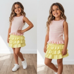 meisjes rib top roze geel gestreept met roes meisjes rib top roze geel gestreept met roes