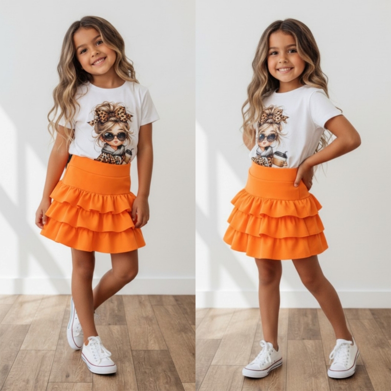 meisjes ruffle rokje oranje