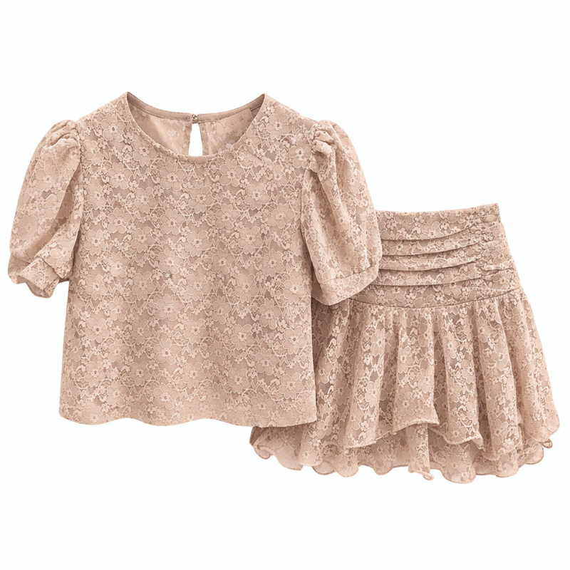 meisjes set kant bruin beige zomer meisjes set kant bruin beige zomer