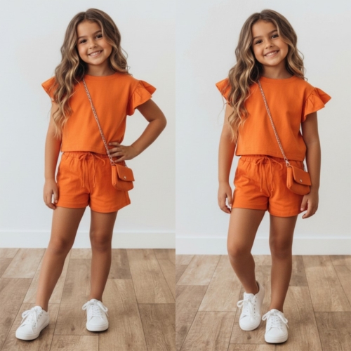 meisjes set oranje met tasje