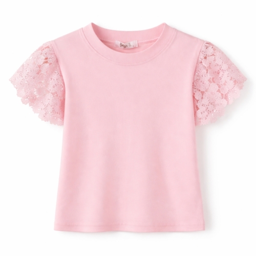 meisjes shirt roze kanten mouwen