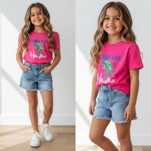meisjes shirt roze met hawaii print en palmboom meisjes shirt roze met hawaii print en palmboom
