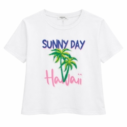 meisjes shirt wit met hawaii print en palmboom