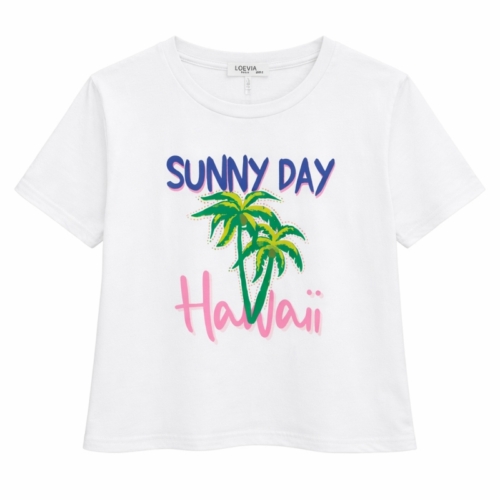 meisjes shirt wit met hawaii print en palmboom