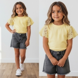meisjes t shirt geel kanten mouwen (2)