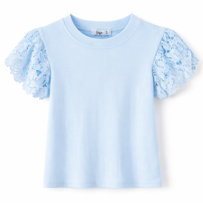 meisjes t shirt lichtblauw kanten mouwen meisjes t shirt lichtblauw kanten mouwen