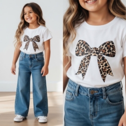 meisjes t shirt wit leopard strik