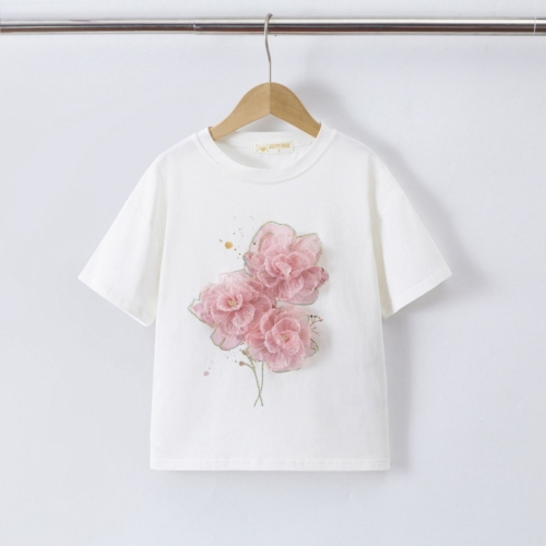 meisjes wit t shirt roze bloemen
