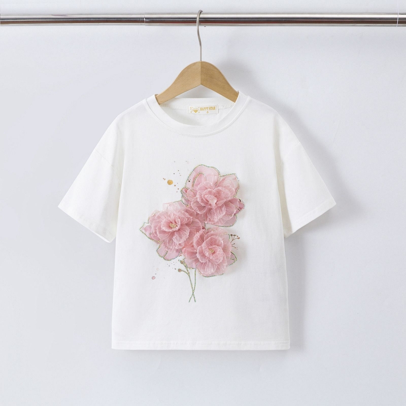 meisjes wit t shirt roze bloemen