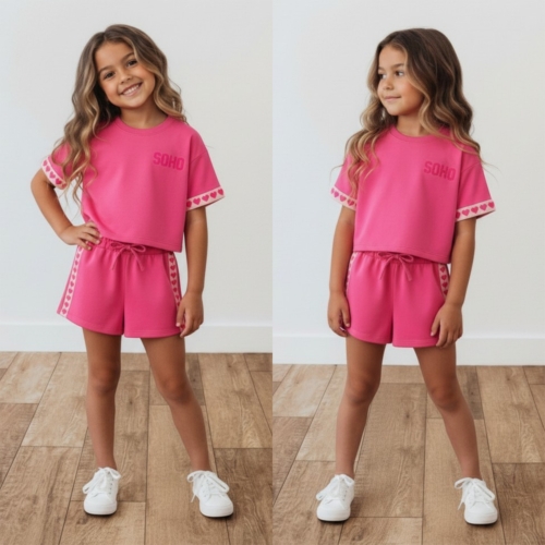 meisjes zomer set donkerroze soho met roze hartjes