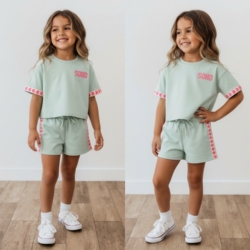 meisjes zomer set mint soho met roze hartjes meisjes zomer set mint soho met roze hartjes