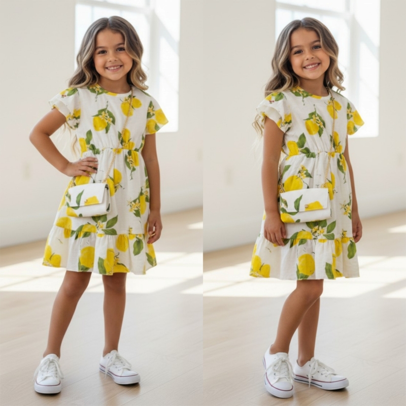 meisjes zomerjurkje citroen print met tasje