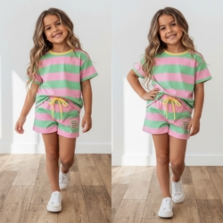 meisjes zomerset gestreept groen roze