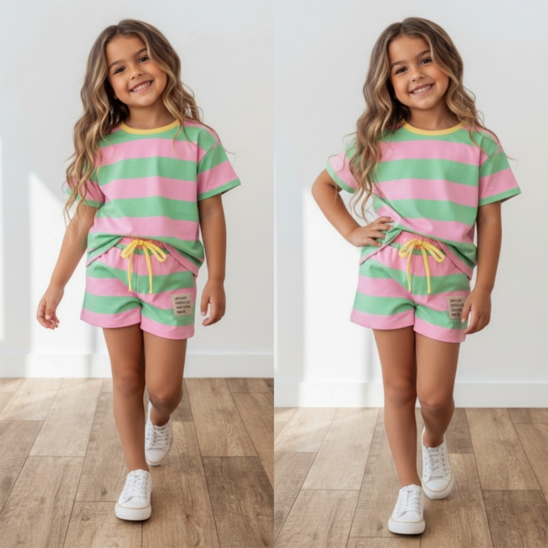 meisjes zomerset gestreept groen roze