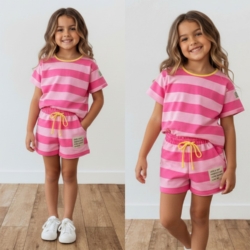 meisjes zomerset gestreept lichtroze fuchsia