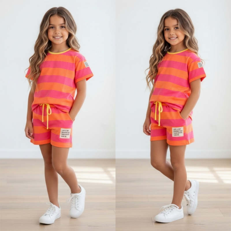 meisjes zomerset gestreept oranje roze