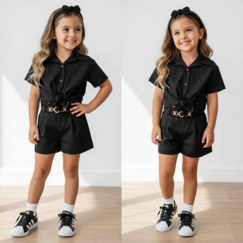 meisjes zomerset zwart blouse en short met knoop meisjes zomerset zwart blouse en short met knoop