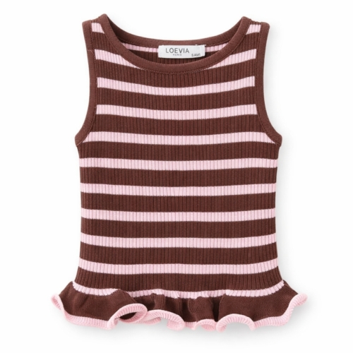 roes rib top gestreept bruin roze