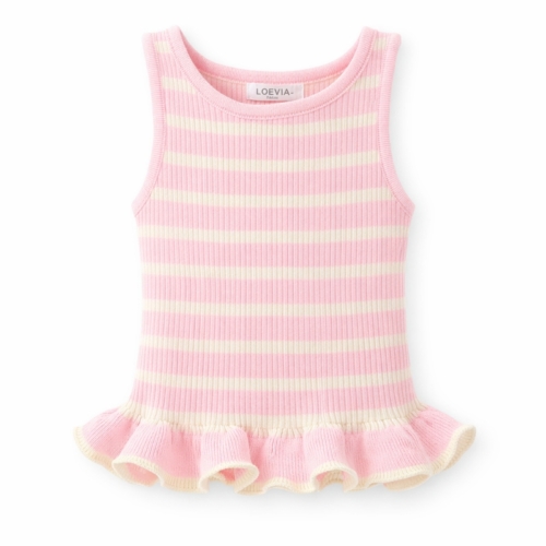 roes rib top gestreept roze geel