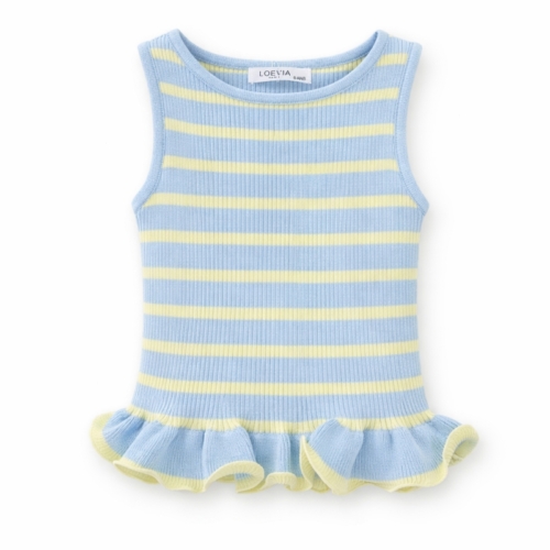 roes top rib blauw geel strepen meisje