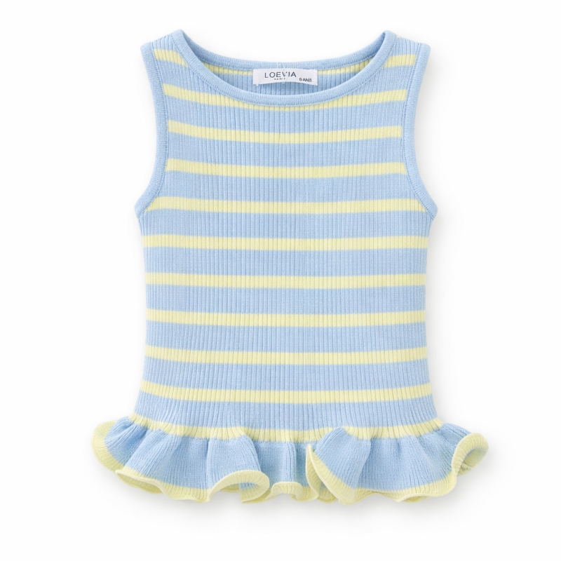 roes top rib blauw geel strepen meisje roes top rib blauw geel strepen meisje