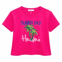 roze t shirt meisjes palmboom vakantie