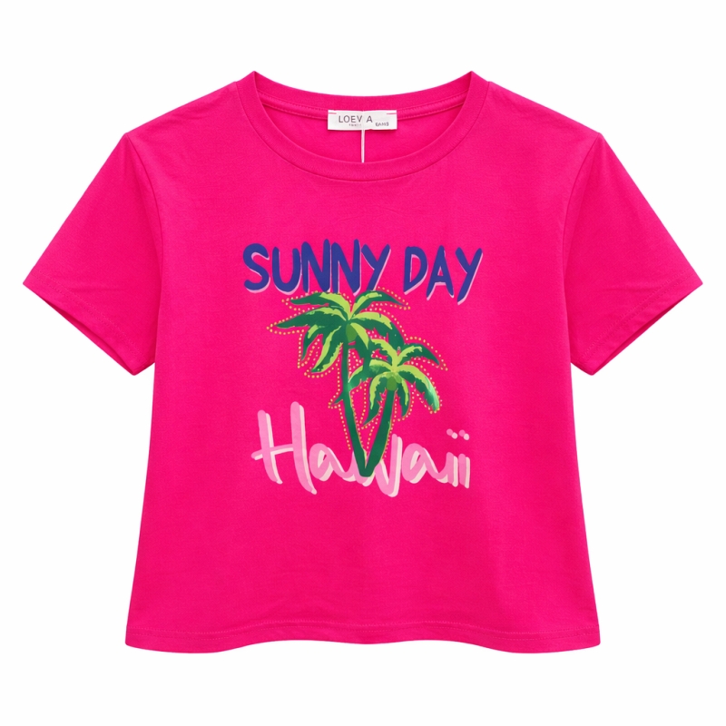 roze t shirt meisjes palmboom vakantie