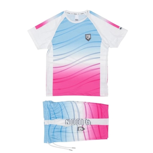 set voetbal jongen zomer shirt en short blauw roze