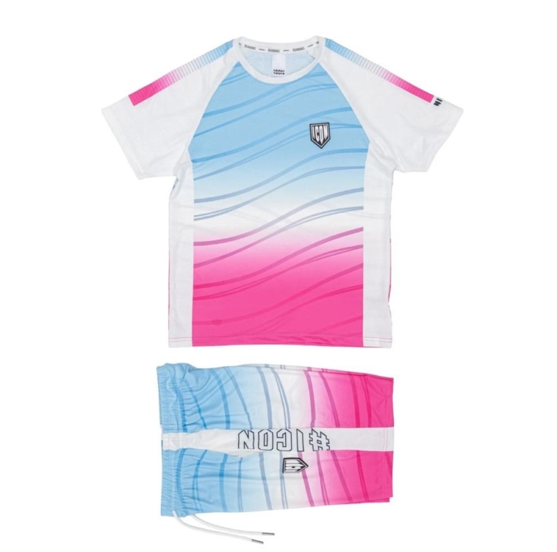 set voetbal jongen zomer shirt en short blauw roze set voetbal jongen zomer shirt en short blauw roze
