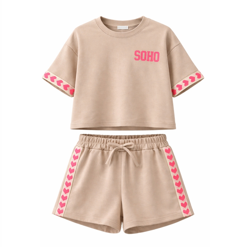 soho set korte broek hartjes beige