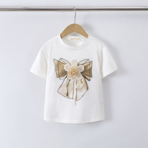 t shirt meisjes wit korte mouwen strik beige