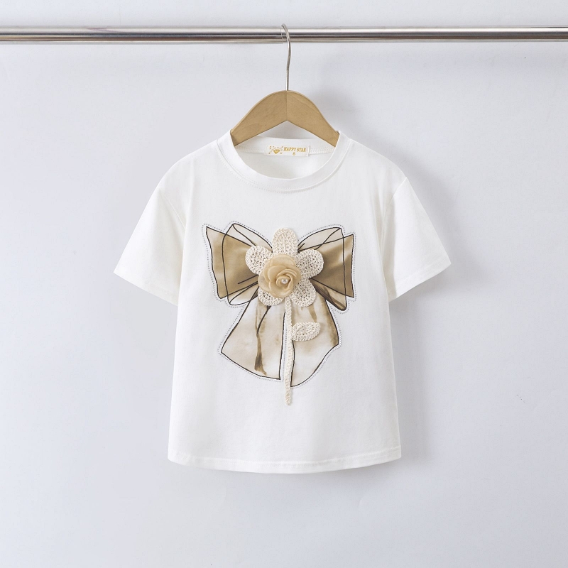 t shirt meisjes wit korte mouwen strik beige