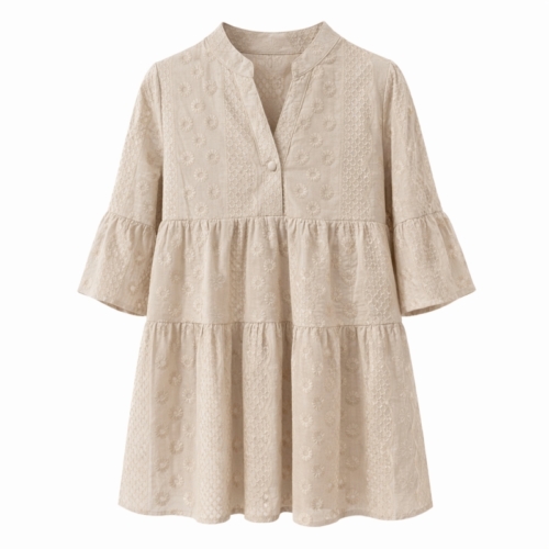 zomerjurk meisjes beige korte mouwen broderie