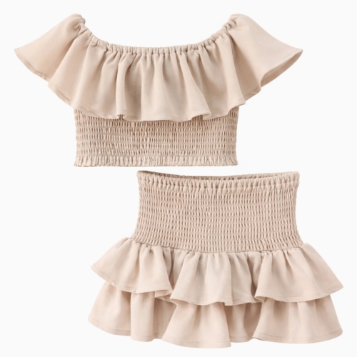 zomerset meisjes beige ruffle rok en ruffle top