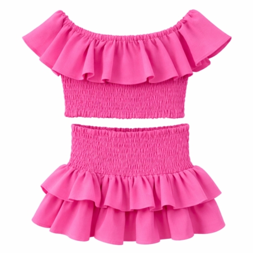 zomerset meisjes roze ruffle top en ruffle rok