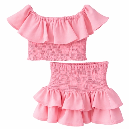 zomerset meisjes ruffle top en ruffle rok roze