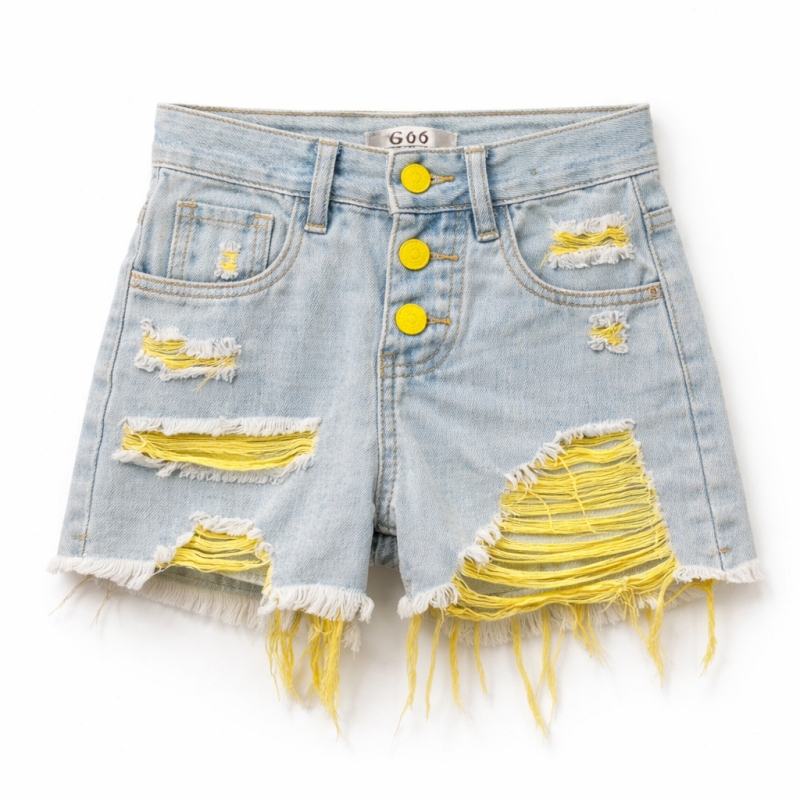 Lichte denim shorts met gele accenten