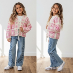 Meisjes gehaakt vest roze creme boho zomer vest Trendy meisjes vest Meisjes gehaakt vest roze creme boho zomer vest Trendy meisjes vest