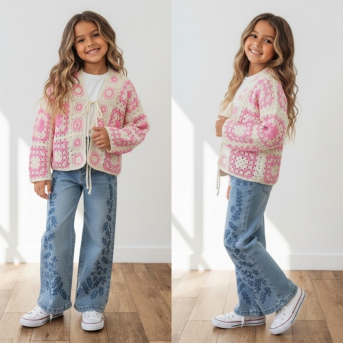 Meisjes gehaakt vest roze creme boho zomer vest Trendy meisjes vest