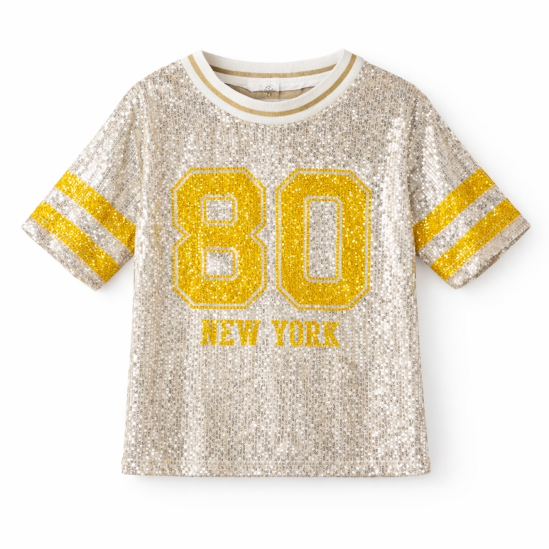 glitter baseball shirt newyork geel