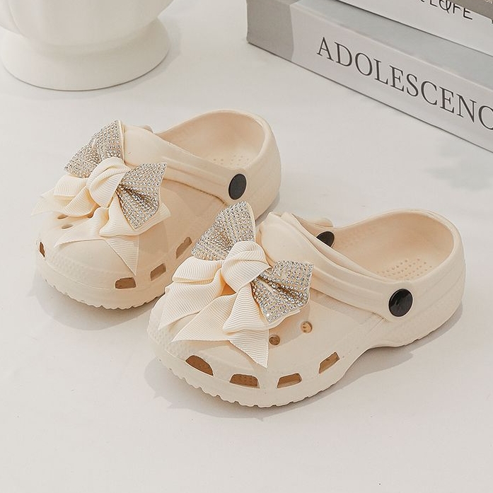 meisjes clogs beige met strik glitter zomerschoenen