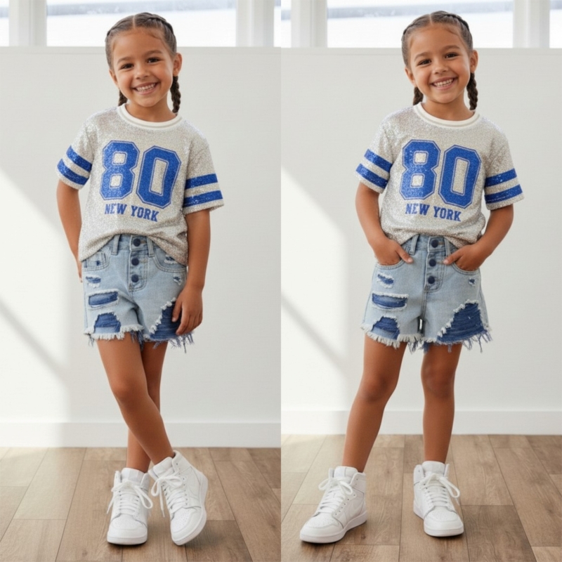 meisjes glitter t shirt new york blauw