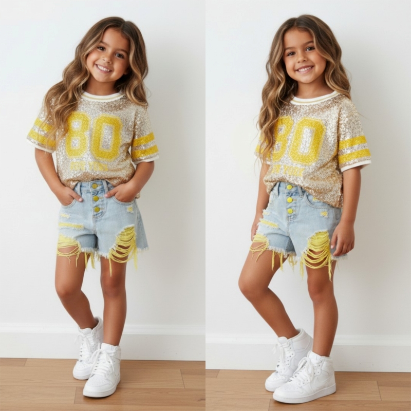 meisjes glitter t shirt new york geel