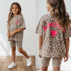meisjes leopard set met roze hart en amour print zomer outfit meisjes leopard set met roze hart en amour print zomer outfit