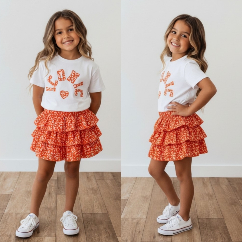 meisjes oranje ruffle rokje leopard print koningsdag