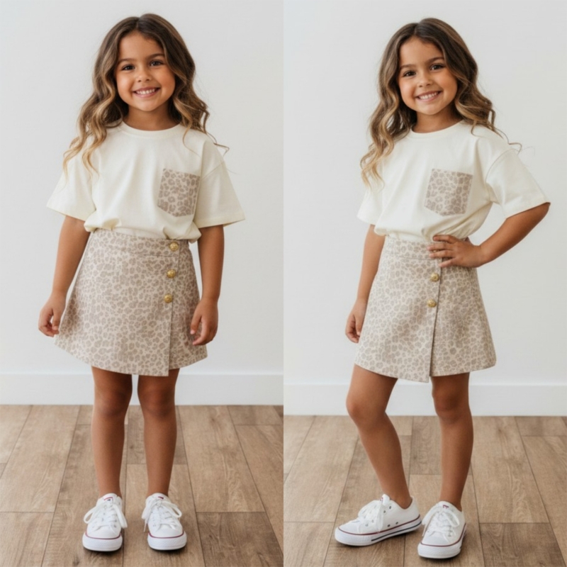 meisjes zomerset beige panterprint t shirt rok set