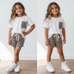 meisjes zomerset panterprint wit t shirt short set