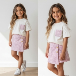 meisjes zomerset wit roze panterprint t shirt rok set