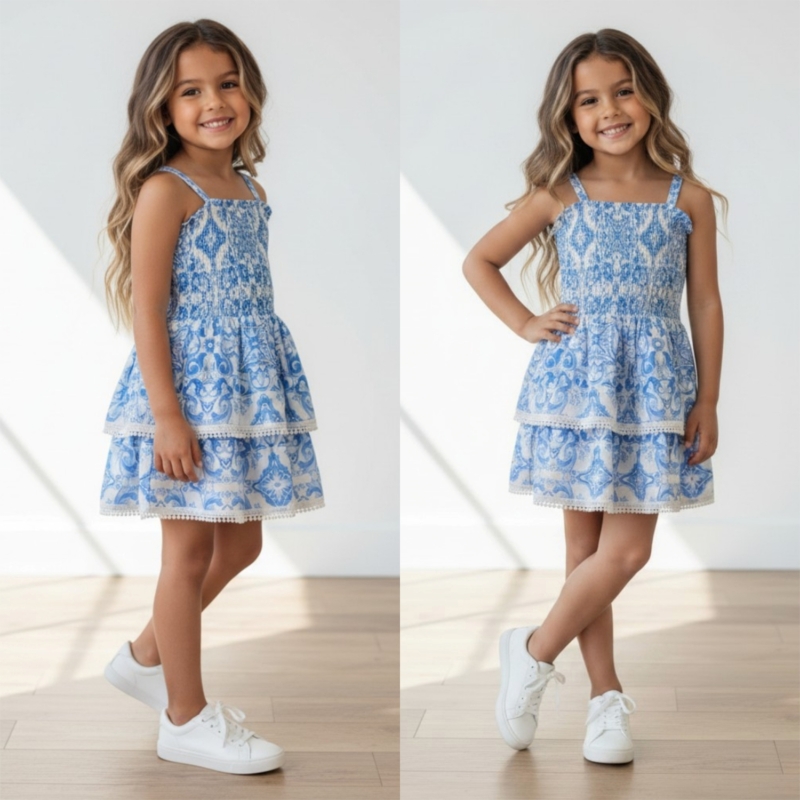 meisjes zomerjurkje blauw wit